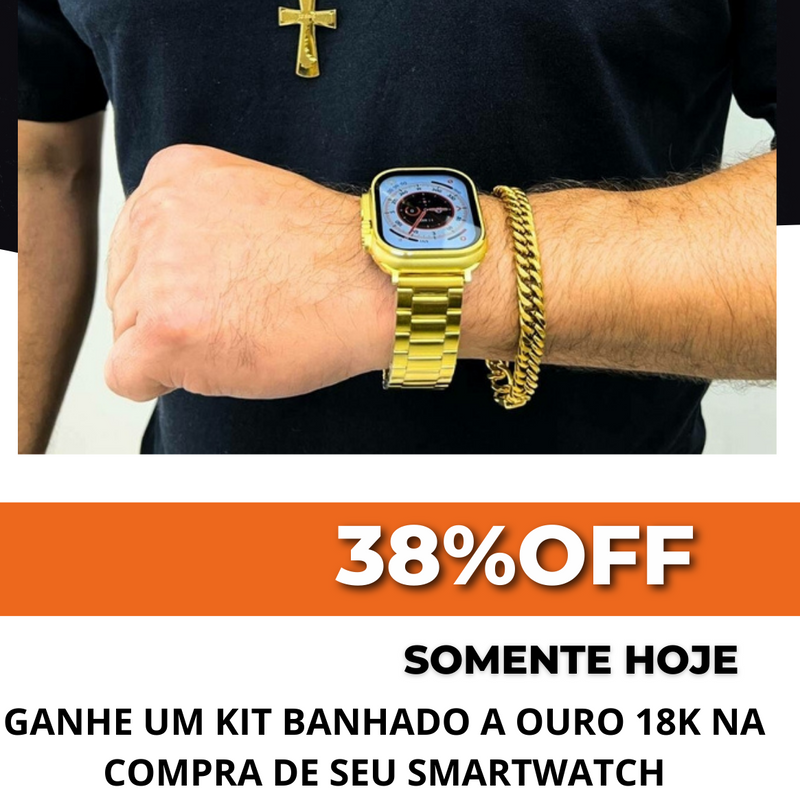 Relógio Smartwatch Ultra Gold 24K Série 9 - 49mm - Banhado a Ouro 18k + Pulseira de Brinde