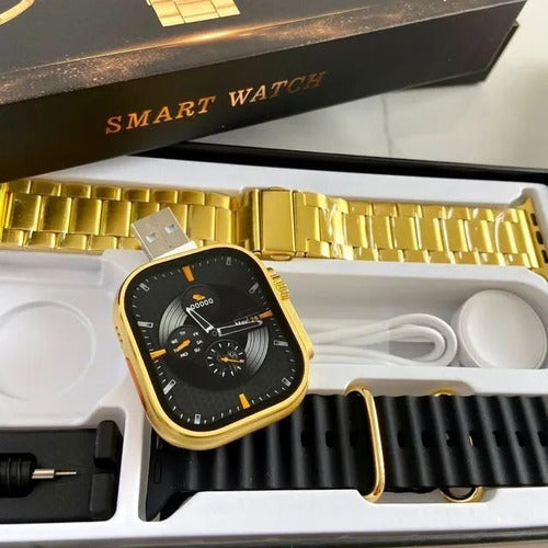 Relógio Smartwatch Ultra Gold 24K Série 9 - 49mm - Banhado a Ouro 18k + Pulseira de Brinde