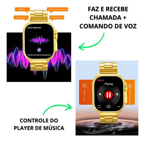 Relógio Smartwatch Ultra Gold 24K Série 9 - 49mm - Banhado a Ouro 18k + Pulseira de Brinde