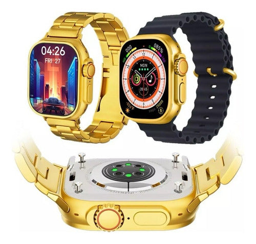 Relógio Smartwatch Ultra Gold 24K Série 9 - 49mm - Banhado a Ouro 18k + Pulseira de Brinde