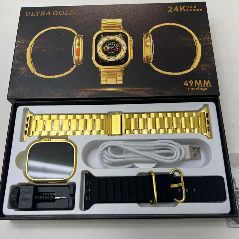 Relógio Smartwatch Ultra Gold 24K Série 9 - 49mm - Banhado a Ouro 18k + Pulseira de Brinde